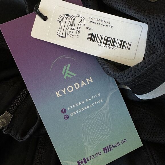 Kyodan Active Cycle X-Large Top Zip-Up Short Sleeve Stretch Pockets Black Womens - Picture 7 of 8